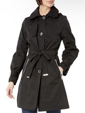 Karl Lagerfeld Black Trench Coat with Waist Tie